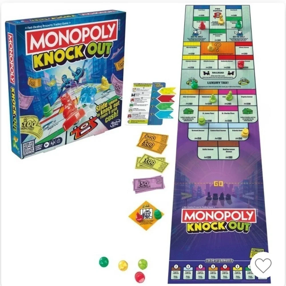 Hasbro Monopoly Knock Out Game with Red, Blue, Yellow Tokens